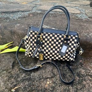 NWT Cavalcanti Leather Checkered Purse with Crossbody Strap